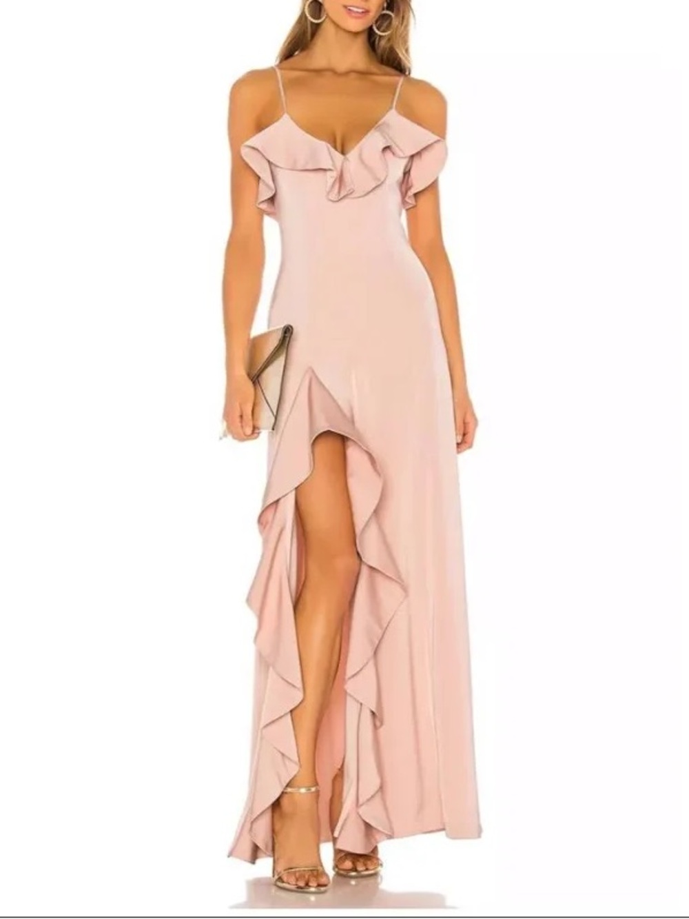 NBD Francine Gown Blush Pink Ruffle High Low Formal Dress Size S Eveningwear